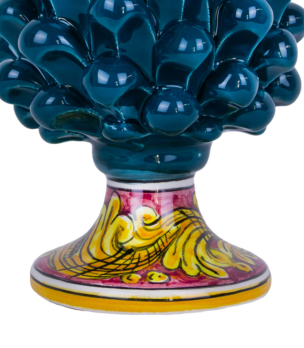 pigna ceramica di caltagirone h 15 cm ottanio petrolio
