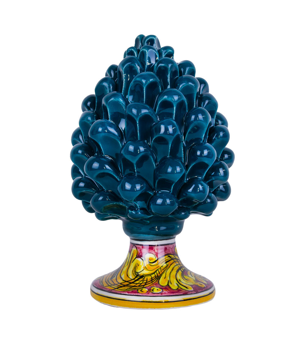 pigna ceramica di caltagirone h 15 cm ottanio petrolio