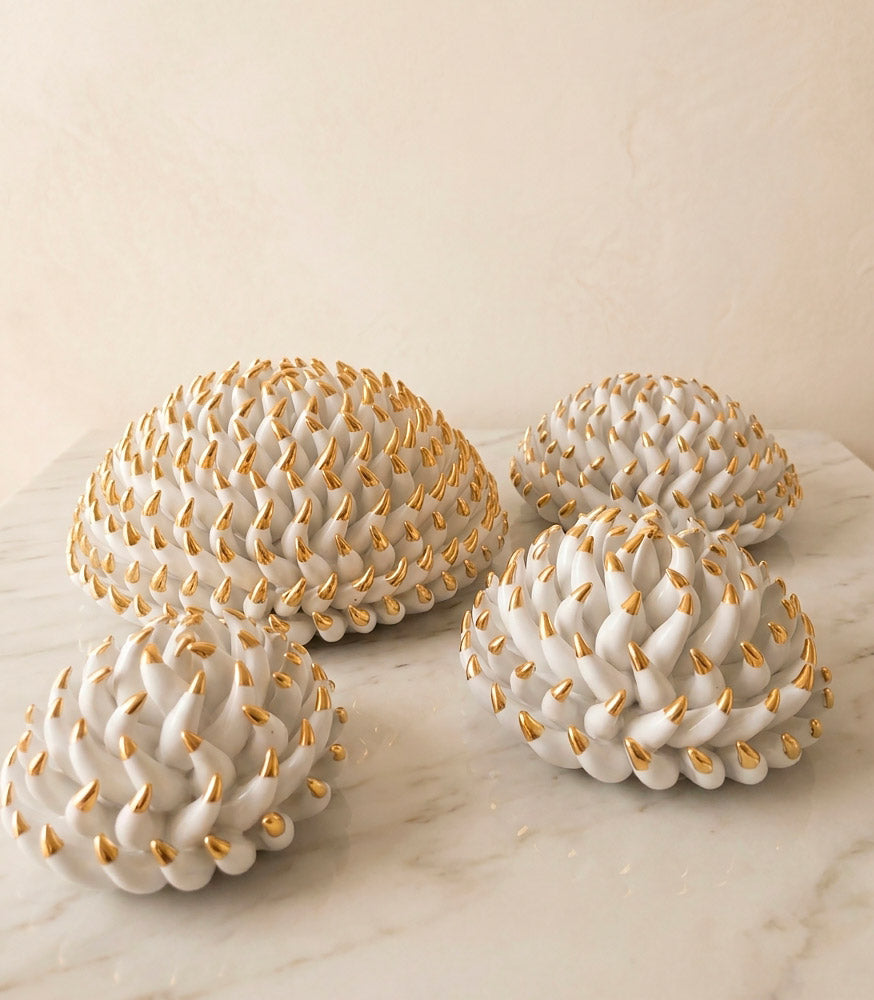 anemone bianco e oro ceramica 