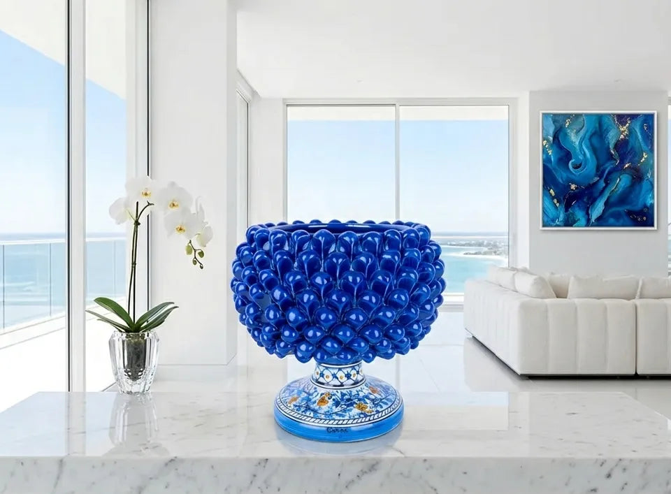cachepot pigna ceramica blu
