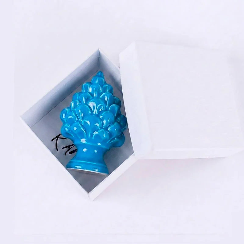 bomboniere pigna magnete ceramica azzurra